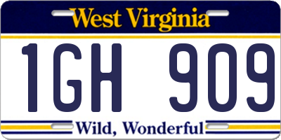WV license plate 1GH909