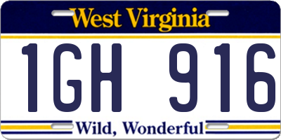 WV license plate 1GH916