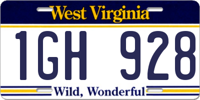 WV license plate 1GH928