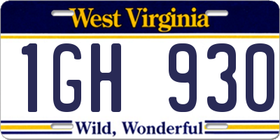 WV license plate 1GH930
