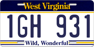 WV license plate 1GH931
