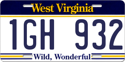 WV license plate 1GH932