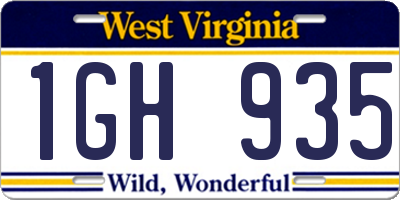 WV license plate 1GH935