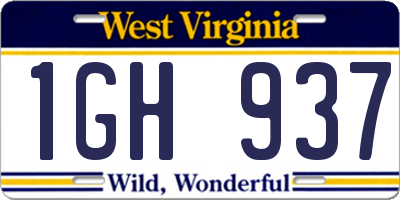 WV license plate 1GH937