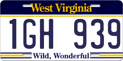 WV license plate 1GH939