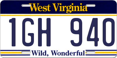 WV license plate 1GH940
