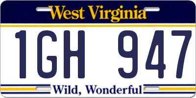 WV license plate 1GH947