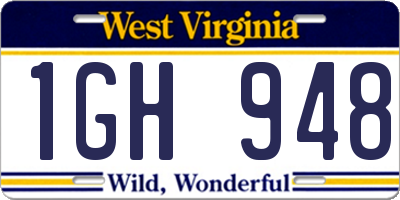 WV license plate 1GH948