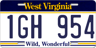 WV license plate 1GH954