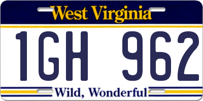 WV license plate 1GH962