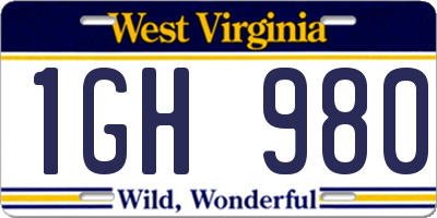 WV license plate 1GH980
