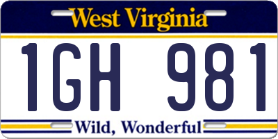 WV license plate 1GH981