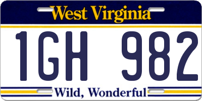 WV license plate 1GH982