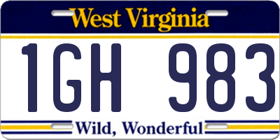 WV license plate 1GH983