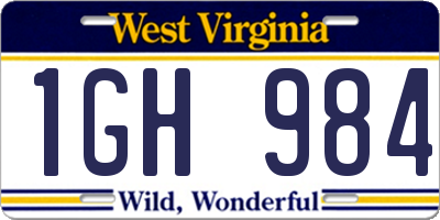 WV license plate 1GH984