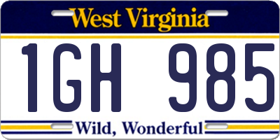 WV license plate 1GH985