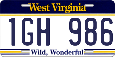 WV license plate 1GH986