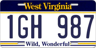 WV license plate 1GH987