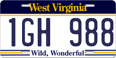 WV license plate 1GH988
