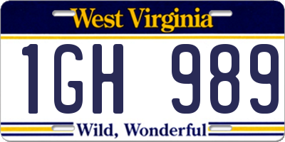 WV license plate 1GH989