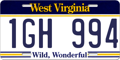 WV license plate 1GH994