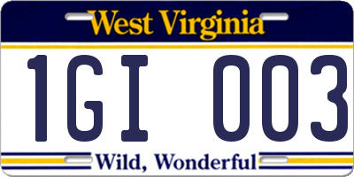 WV license plate 1GI003