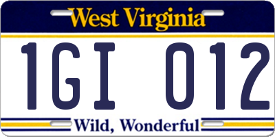 WV license plate 1GI012