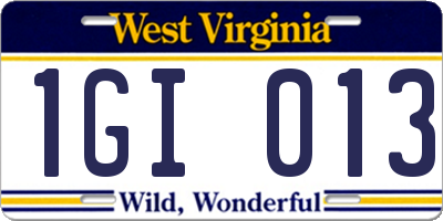 WV license plate 1GI013
