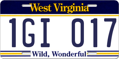 WV license plate 1GI017