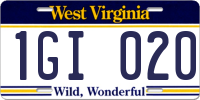 WV license plate 1GI020