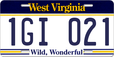 WV license plate 1GI021