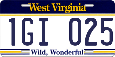 WV license plate 1GI025