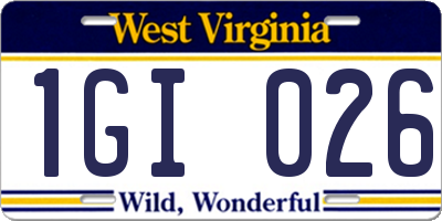 WV license plate 1GI026