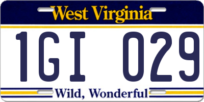 WV license plate 1GI029