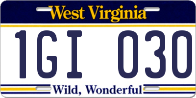 WV license plate 1GI030