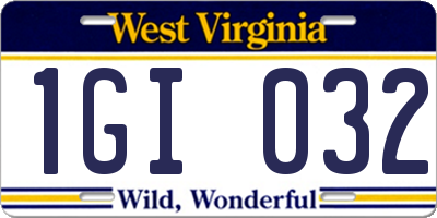WV license plate 1GI032