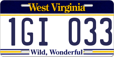 WV license plate 1GI033