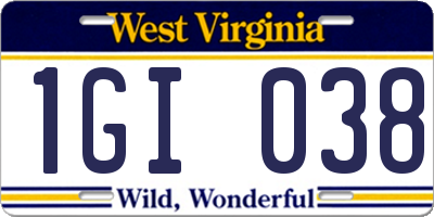 WV license plate 1GI038