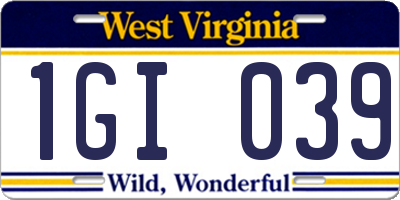 WV license plate 1GI039