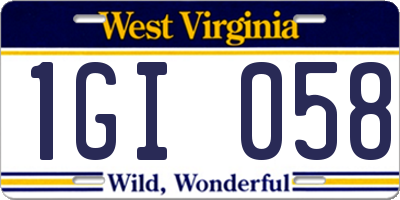 WV license plate 1GI058