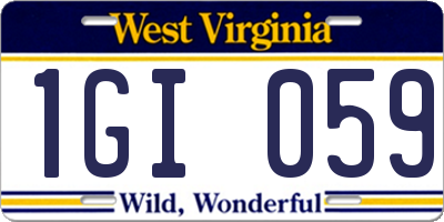 WV license plate 1GI059