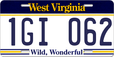 WV license plate 1GI062
