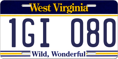 WV license plate 1GI080