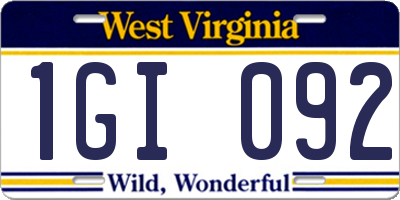 WV license plate 1GI092