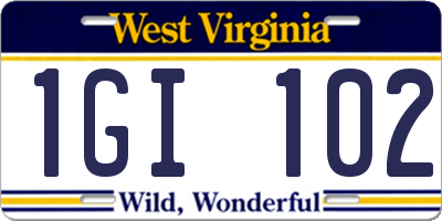 WV license plate 1GI102