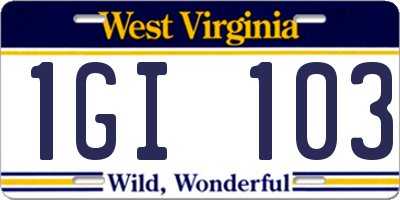WV license plate 1GI103