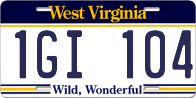 WV license plate 1GI104