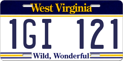 WV license plate 1GI121