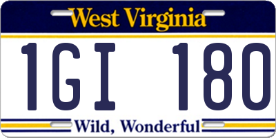 WV license plate 1GI180