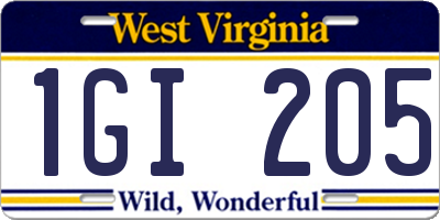 WV license plate 1GI205